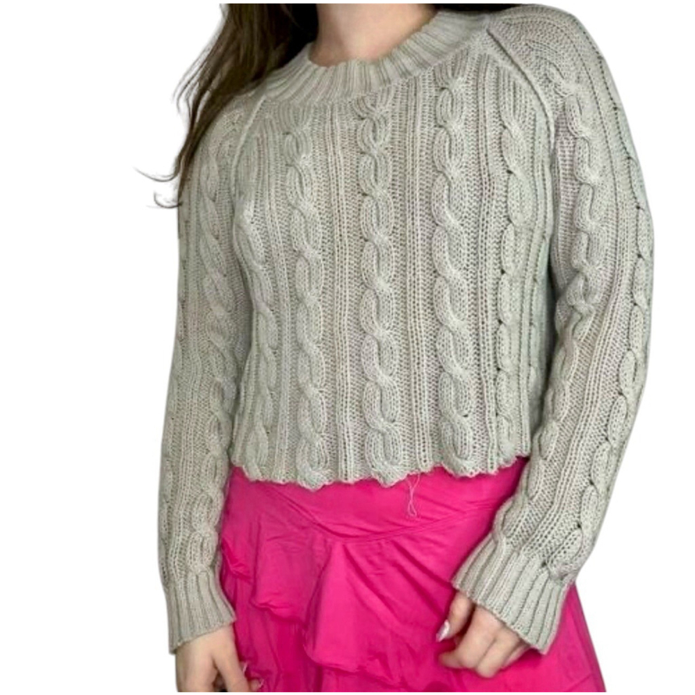 Wooden Ships Cable Knit Cropped Fisherman Sweater Med/Lg Tan Mock Neck Bohemian